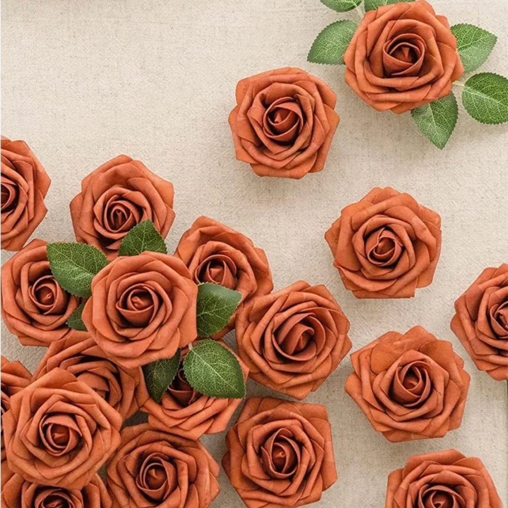20 Count | Dusty Blue Burnt Orange Roses White Hydrangeas Bouquet Centerpieces